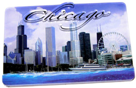 Waving Flag of Chicago City Skyline Souvenir Glazing Colorful Moving Magnet
