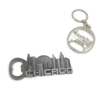 CHICAGO SOUVENIR PEWTER KEY CHAIN, MAGNET SET - Great Chicago Gifts